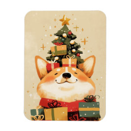 クリスマスプレゼントとウェルシュコーギー マグネット