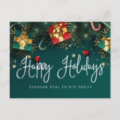 クリスマスプレゼントとオーナメントハッピーホリデー ポストカード (正面)