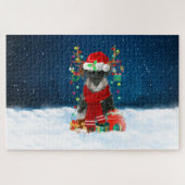 クリスマスプレゼントとシュナウザー犬 ジグソーパズル (横)