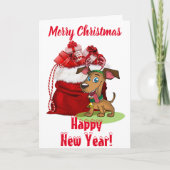 クリスマスプレゼントとドッグ – 空白のノートカード カード (正面)