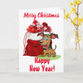 クリスマスプレゼントとドッグ – 空白のノートカード カード (黄色い花)