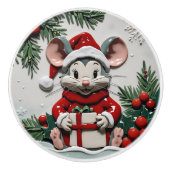 クリスマスプレゼントとネズミ セラミックノブ (正面)