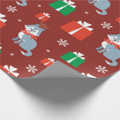 クリスマスプレゼントとハスキー柄 ラッピングペーパー (角)
