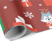クリスマスプレゼントとハスキー柄 ラッピングペーパー (ロールコーナー)