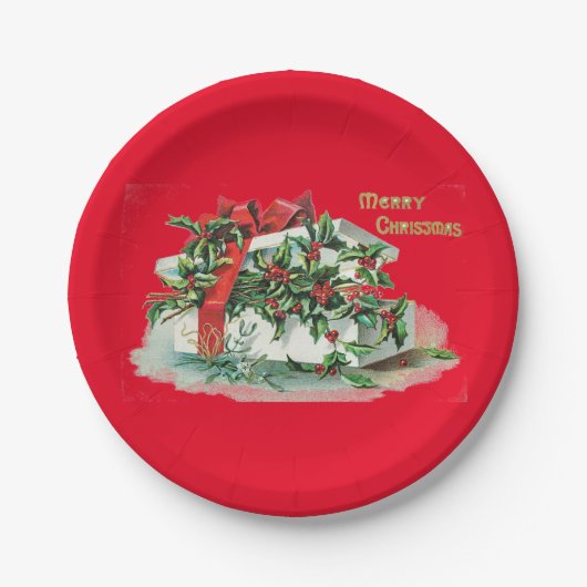 クリスマスプレゼントとホリーパーティー ペーパープレート (正面)