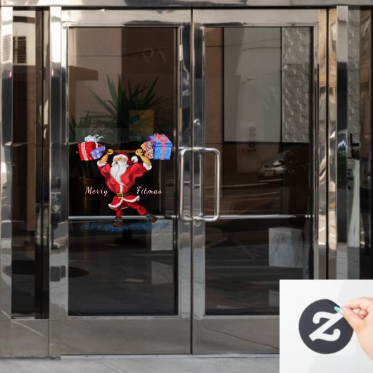 クリスマスプレゼントとボディビルダーのサンタクロースおもしろい ウィンドウサイン (オフィスドア)