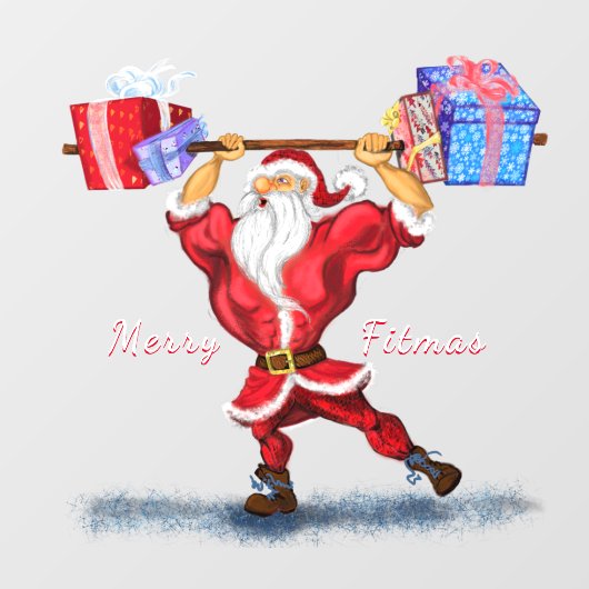 クリスマスプレゼントとボディビルダーのサンタクロースおもしろい ウィンドウサイン (シート)