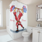 クリスマスプレゼントとボディビルダーのサンタクロースおもしろい シャワーカーテン (インサイチュ)