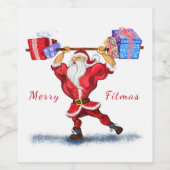 クリスマスプレゼントとボディビルダーのサンタクロースおもしろい ワインラベル (シングルラベル)