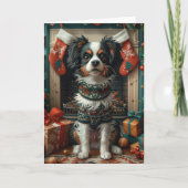 クリスマスプレゼントと暖炉の日本犬 カード (正面)