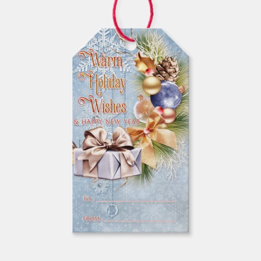 クリスマスプレゼントと球根の暖かい休日の願い ギフトタグ (正面)