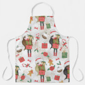 クリスマスプレゼントと花を飾ったかわいい女の子 エプロン (正面)
