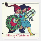 クリスマスプレゼントと葵の冠を持つ子供 スクエアシール (正面)