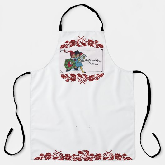 クリスマスプレゼントと赤いフローラを持つ子供 エプロン (正面)