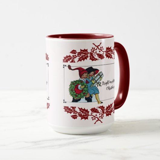 クリスマスプレゼントと赤いフローラを持つ子供 マグカップ (正面右)