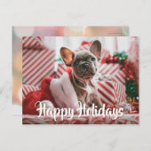 クリスマスプレゼントに囲まれたクリスマスのフレンチブルドッグ シーズンポストカード (正面/裏面)