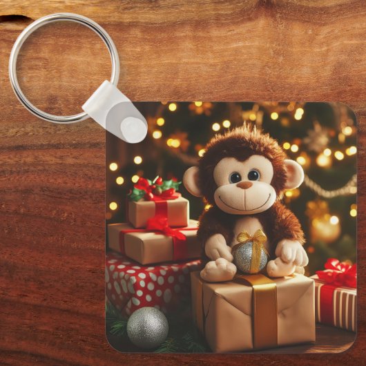 クリスマスプレゼントに登場するかわいいサル キーホルダー (正面)