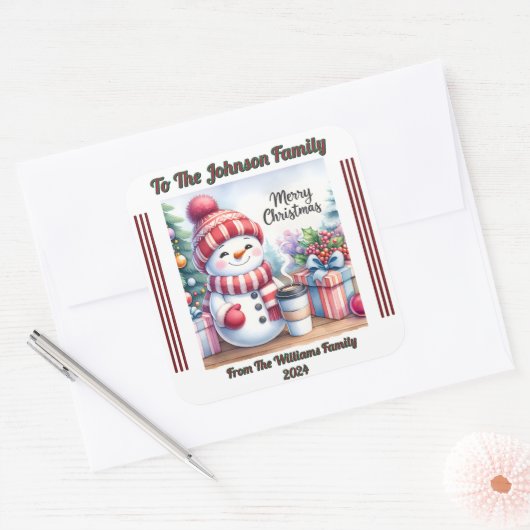 クリスマスプレゼントに貼った明るいフェスティバルシール スクエアシール (封筒)