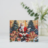 クリスマスプレゼントのあるサンタクロース シーズンポストカード (スタンド正面)