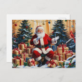 クリスマスプレゼントのあるサンタクロース シーズンポストカード (正面/裏面)