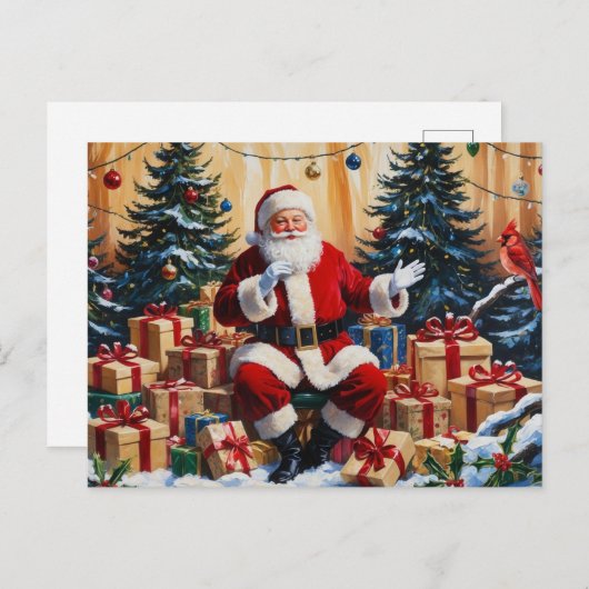 クリスマスプレゼントのあるサンタクロース シーズンポストカード (正面/裏面)