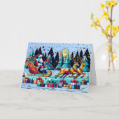 クリスマスプレゼントのあるサンタ カード (黄色い花)