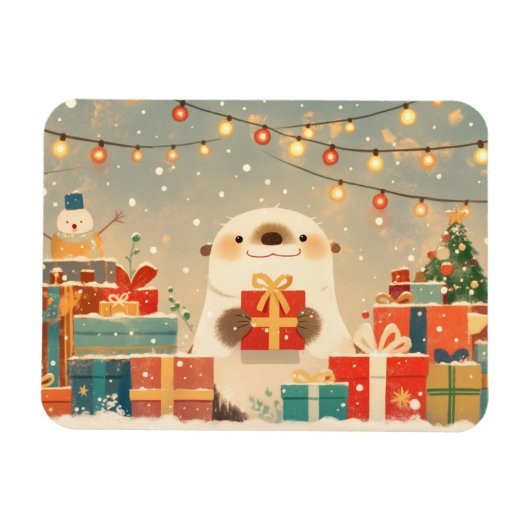 クリスマスプレゼントのカワウソ マグネット (横)