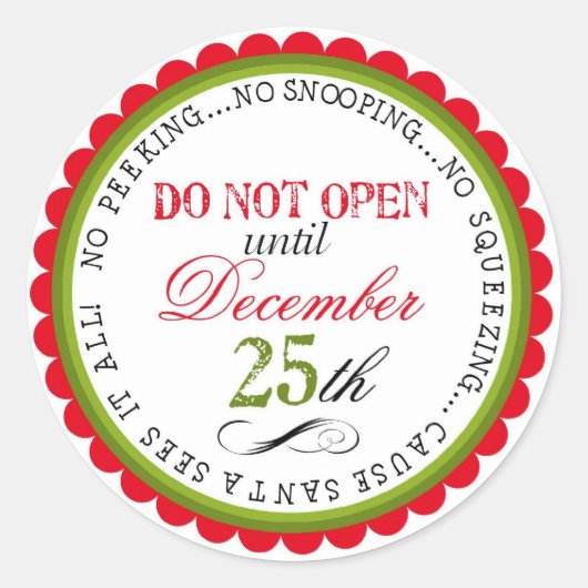 クリスマスプレゼントのシールを開かない ラウンドシール (正面)