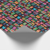 クリスマスプレゼントのパターお洒落ン、ブラックのカラー ラッピングペーパー (角)