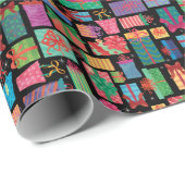 クリスマスプレゼントのパターお洒落ン、ブラックのカラー ラッピングペーパー (ロールコーナー)