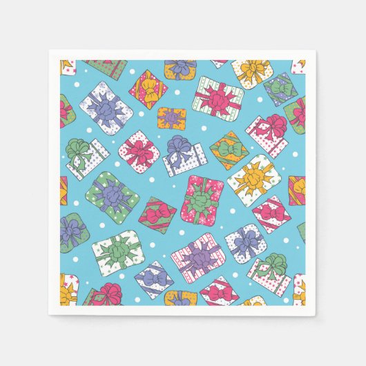 クリスマスプレゼントのパターン スタンダードカクテルナプキン (正面)