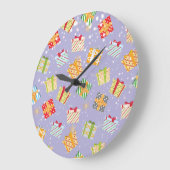 クリスマスプレゼントのパターン ラージ壁時計 (傾斜)