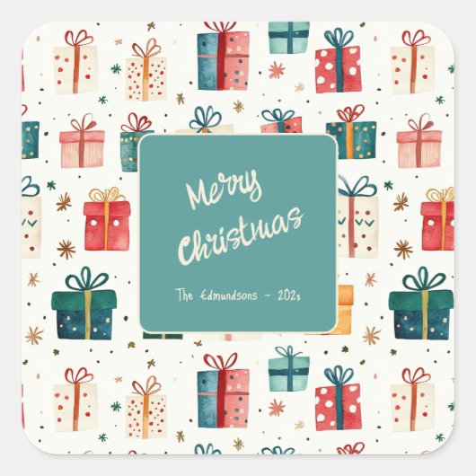 クリスマスプレゼントのパッケージヴィンテージ スクエアシール (正面)
