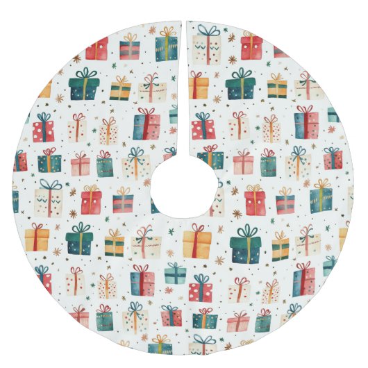 クリスマスプレゼントのパッケージヴィンテージ ブラッシュドポリエステルツリースカート (正面)