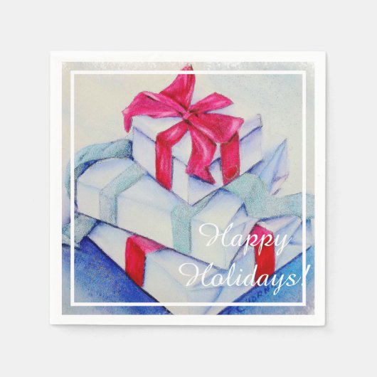 クリスマスプレゼントのパーティー スタンダードカクテルナプキン (正面)