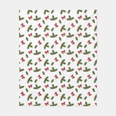 クリスマスプレゼントのホリー植物と赤い弓のパターン フリースブランケット (正面)