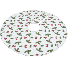 クリスマスプレゼントのホリー植物と赤い弓のパターン ブラッシュドポリエステルツリースカート