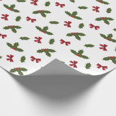 クリスマスプレゼントのホリー植物と赤い弓のパターン ラッピングペーパー (角)