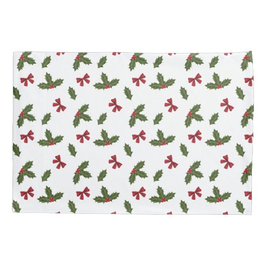クリスマスプレゼントのホリー植物と赤い弓のパターン 枕カバー (裏面-左)