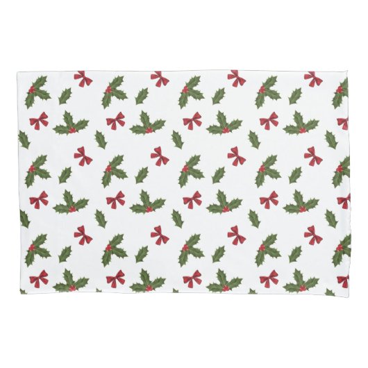 クリスマスプレゼントのホリー植物と赤い弓のパターン 枕カバー (正面左)