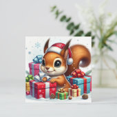クリスマスプレゼントの中のいたずらなリス シーズンカード (スタンド正面)