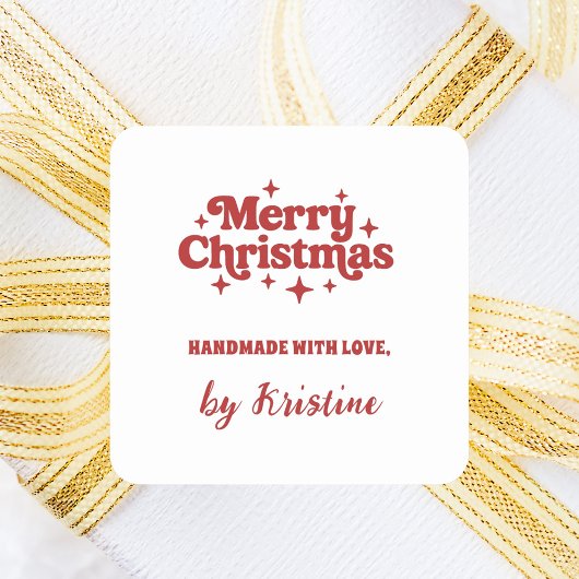 クリスマスプレゼントの包装によって作られた赤い白の手作り スクエアシール