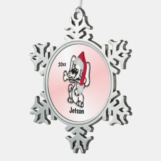クリスマスプレゼントの子犬パーソナライズされた スノーフレークピューターオーナメント (右)