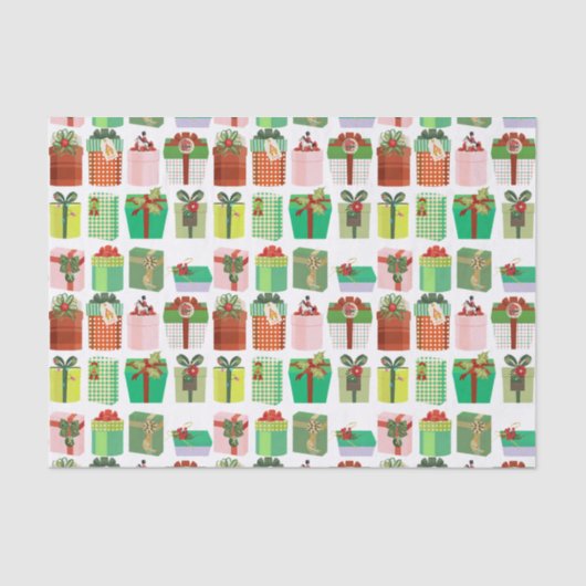 クリスマスプレゼントの小包プレゼントのパターンカラフル 薄葉紙 (正面)