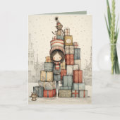 クリスマスプレゼントの山のイラストレーション カード (正面)