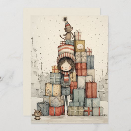 クリスマスプレゼントの山 シーズンカード (正面/裏面)