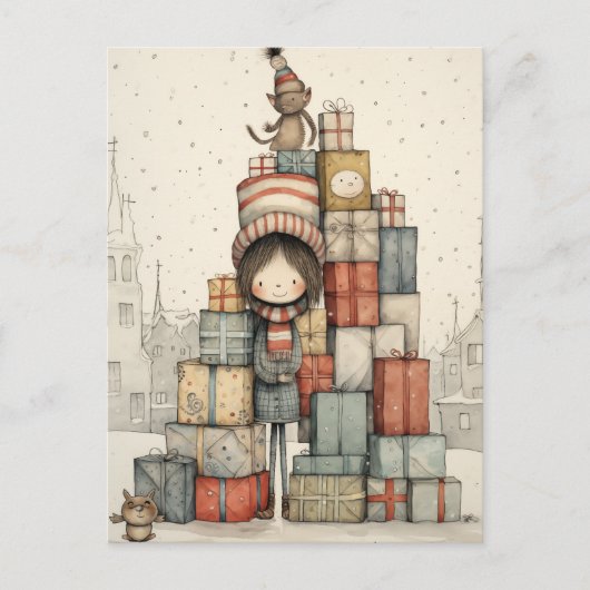 クリスマスプレゼントの山 シーズンポストカード (正面)