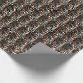 クリスマスプレゼントの暖炉が付いたパピロン犬 ラッピングペーパー (角)