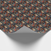 クリスマスプレゼントの暖炉が飾られているヨンポ犬 ラッピングペーパー (角)