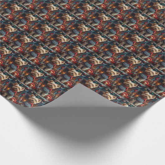 クリスマスプレゼントの暖炉が飾られているヨンポ犬 ラッピングペーパー (角)